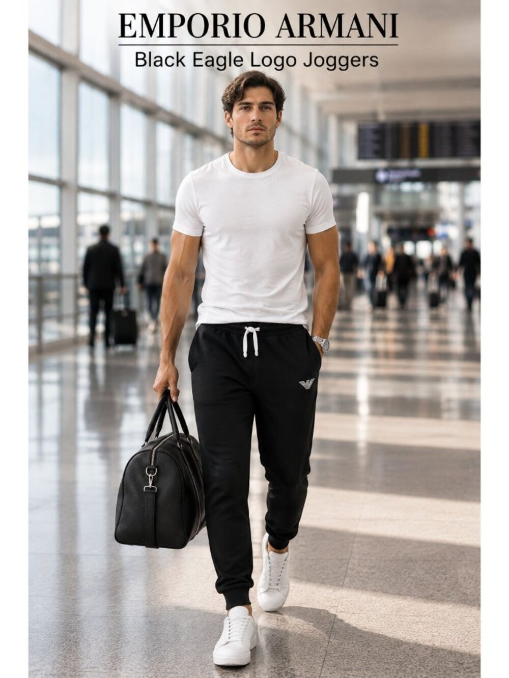 Emporio Armani Men’s Jogger Sweatpants M Black Eagle Logo Athleisure Lounge